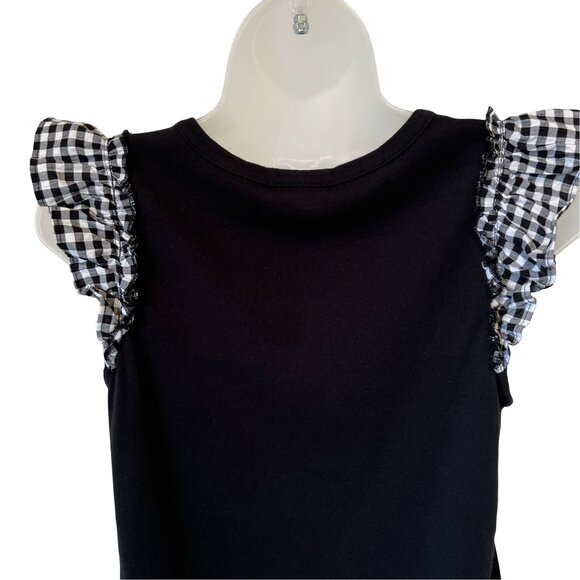 Who What Wear Black Tank with Gingham Check Ruffle Sleeve Size Large - Picture 2 of 7